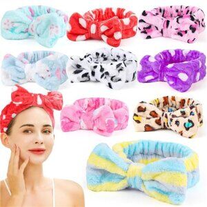 Spa Headbands Makeup Skincare Face Wash Headband Cute Bow Microfiber 9 Pack